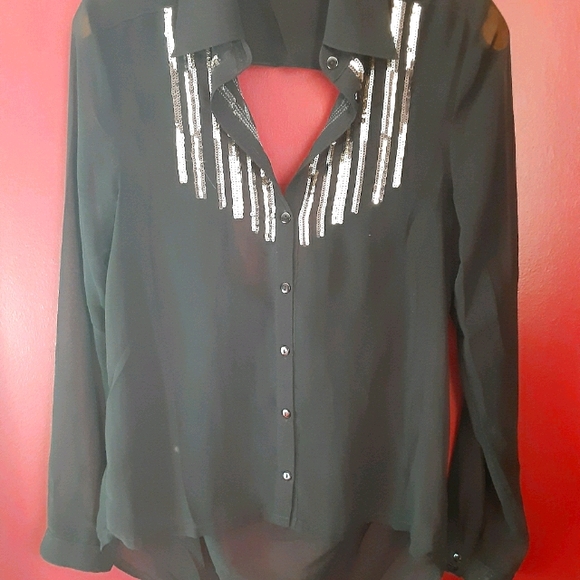 Tops - ❤️2/$25❤️ Black BACKLESS see through SEQUIN long sleeve top